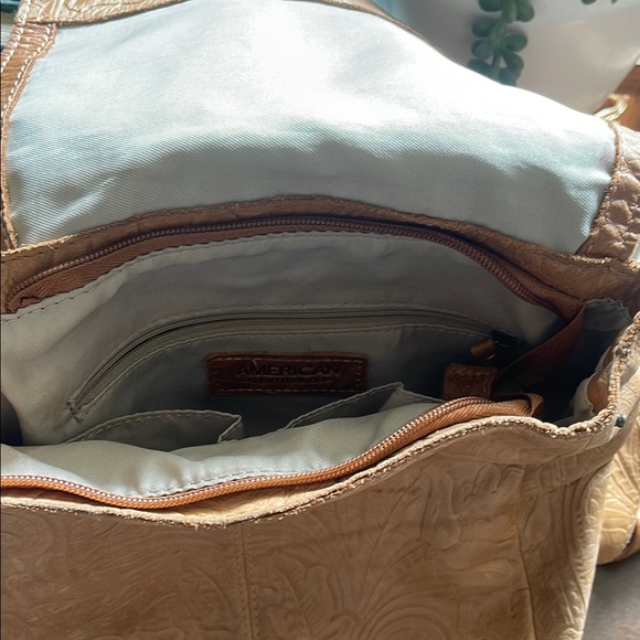 Embossed Tan Leather Backpack - Picture 5 of 6